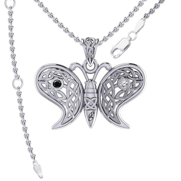 Sterling Silver Spiritual Harmony Celtic Yin Yang Gemstone butterfly Pendant by Peter Stone Jewelry TPD6208 - Jewelry